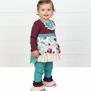 Burgundy & Blue Polka Dot Ruffle Outfit